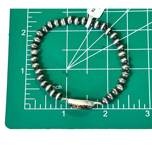 Native American Sterling Silver Pearl & Black Jack Turquoise Navajo Bracelet 7.5 - Picture 9 of 10